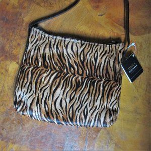Vintage DANA BUCHMAN Tiger Calf Hair Animal Magnetism Mini Hobo & Dust Bag